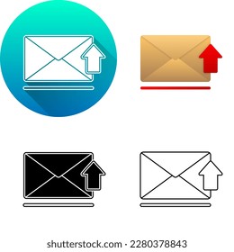 Email Message Upload Send Finance Icon, Set of Flat Long Shadow, Black-White Silhouette, Line Art Logo Icon Symbol Isolated on White Background