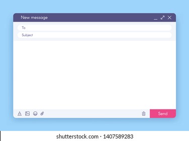 Email Message Window. Mail App Interface, Mailings Emails And Send Online Feedback Blank Frame Vector Illustration