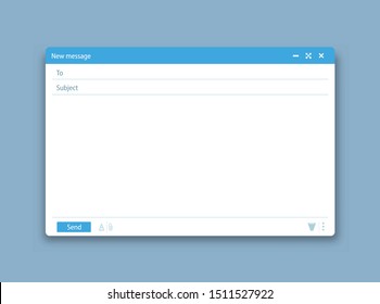 	
Email message window. Mail app interface, mailings emails and send online feedback blank frame vector illustration