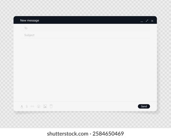 Email message window page interface isolated on transparent background. Vector flat illustration