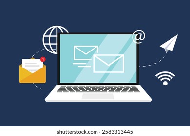 Email and messaging concept,Email marketing campaign,flat design icon vector illustration