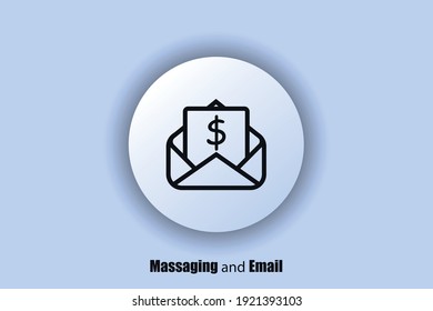 Email and messaging icon. Dollar envelope. User interface icon. White Neumorphic UI UX web button. Email icon. Neomorphism. Vector EPS10