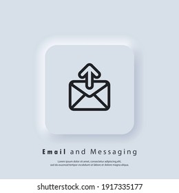 Icono de correo electrónico y mensajería. Sobre con flecha hacia arriba. Icono de correo electrónico. Logo del boletín. Campaña de marketing por correo electrónico. EPS vectorial 10. icono de la interfaz de usuario. Botón web de interfaz de usuario blanco UX de interfaz de usuario neumórfica. Neumorfismo