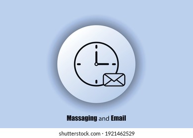 Email and messaging icon. Envelope with hours. the concept of waiting for sending a message, letter. button for sites. Neomorphism. Vector EPS10