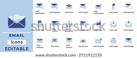 Email and Messaging Icons Communication, Mail Security, Inbox, Notification, Cloud Mail Vector Set