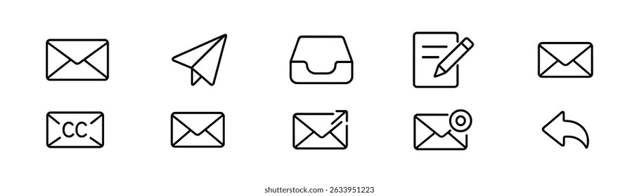 Email and messaging line icon set - communication symbols for apps and websites