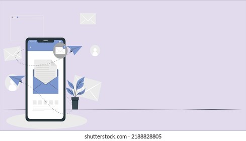 Email and messaging, Email marketing campaign. Email and messaging, Email marketing campaign, Working process, New message newsletter marketing, drip marketing flat banner concept with icons.