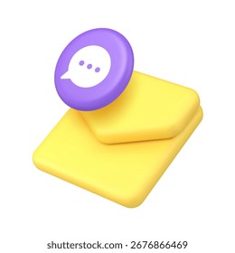 Mensajería de correo electrónico y concepto de comunicación de chat en línea con sobre y símbolo de burbuja de discurso para Sitio web y aplicación. Icono 3d moderno Ilustración vectorial realista.