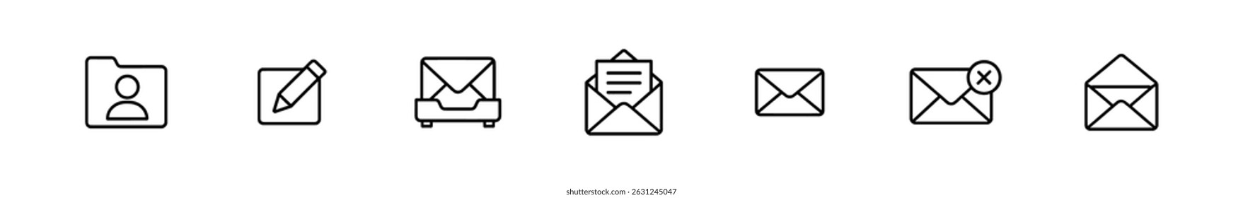 Email, messaging outline icon set - flat, communication and interaction symbols