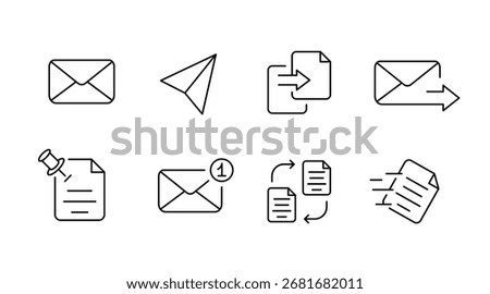 Email and messaging outline icons set – communication, chat, digital symbols