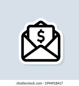 Email and messaging sticker. Envelope with dolar. Email Icon. Newsletter logo. Email marketing campaign. Vector on isolated background. EPS 10.