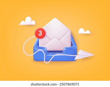 Email and messaging. Subscribe to newsletter banner template with letter envelope. Email business marketing concept. 3D Web Vector Illustrations.