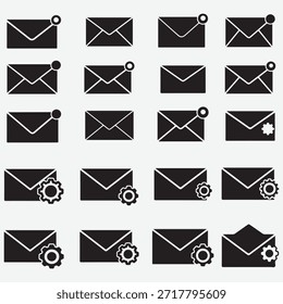 Iconos vectoriales de correo electrónico y mensajería con notificaciones y Configuraciones