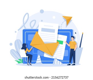 Email and messaging,Email marketing campaign,Working process, New email message,flat design icon vector illustration