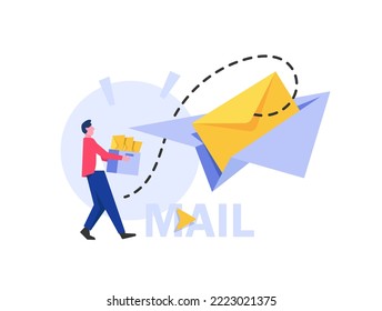 Correo electrónico y mensajería,Campaña de marketing por correo electrónico,Proceso de trabajo, Nuevo mensaje de correo electrónico,Icono de diseño plano ilustración vectorial
