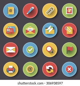 Email modern flat color icons on black background.