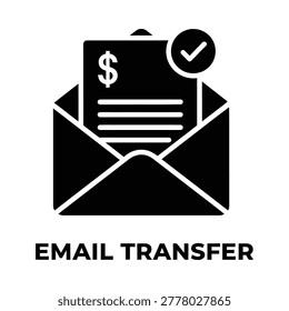 Email money transfer confirmation icon with transfer envelope currency