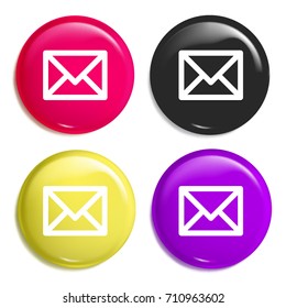 Email multi color glossy badge icon set. Realistic shiny badge icon or logo mockup