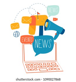 E-mail news, subscription, promotion flat vector illustration design. Online news, news update, information about events, activities, company information and announcements