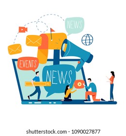 E-mail news, subscription, promotion flat vector illustration design. Online news, news update, information about events, activities, company information and announcements