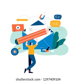 E-mail news, subscription, promotion flat vector illustration design. Online news, news update, information about events, activities, company information and announcements