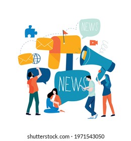 E-mail news, subscription, promotion flat vector illustration. Online news, news update, information about activities, events, company information and announcements design for mobile and web graphics