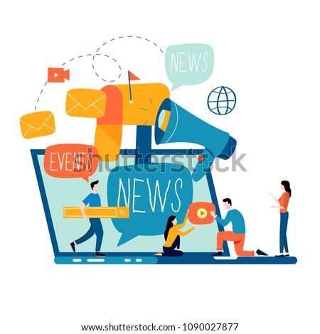 E-mail news, subscription, promotion flat vector illustration design. Online news, news update, information about events, activities, company information and announcements