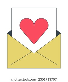 Email newsletter flat line concept vector spot illustration. Heart envelope 2D cartoon outline object on white for web UI design. Love letter. E-mail marketing editable isolated colorful hero image