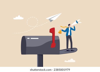 E-Mail-Newsletter-Benachrichtigung, Marketing-Kommunikation oder Abonnement-Nachricht Alarm, abonnieren Sie den Empfang der Benachrichtigung Konzept, Business-man-Marketing offen Mailbox, um den abonnierten Benutzer zu benachrichtigen.