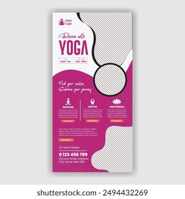 Plantilla de boletín de correo electrónico para la interfaz de usuario de Sitio web de yoga y meditación o página de inicio de encabezado de página web, póster de yoga de Vertical o Anuncio enrollable, salud y bienestar Plantilla de boletín de correo electrónico