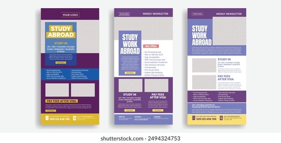 email newsletter templates for Education, study abroad and online learning websites UI interface or header template , online school admission website landing page design bundle