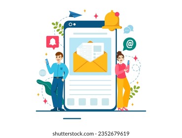 Email Newsletter Vector Illustration with Envelope, Electronic Mail Message or Mobile Service Background in Flat Cartoon Hand Drawn Templates