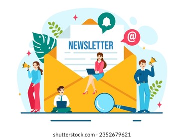 Email Newsletter Vector Illustration with Envelope, Electronic Mail Message or Mobile Service Background in Flat Cartoon Hand Drawn Templates