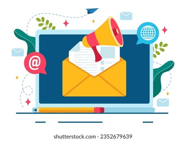 Email Newsletter Vector Illustration with Envelope, Electronic Mail Message or Mobile Service Background in Flat Cartoon Hand Drawn Templates