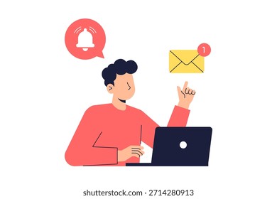 Email notification alert with new message icon illustration