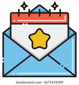 Notificación por correo electrónico con calendario, estrella y detalles brillantes
