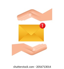 Email notification concept with hands. New email. Vector illustration.