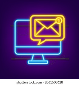 Email notification concept. Neon icon. New email. E-mail Marketing. Notification bell. Vector illustration