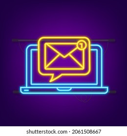 Email notification concept. Neon icon. New email. E-mail Marketing. Notification bell. Vector illustration