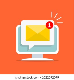 Email notification concept. New email on the computer screen. Vector illustration in flat style.