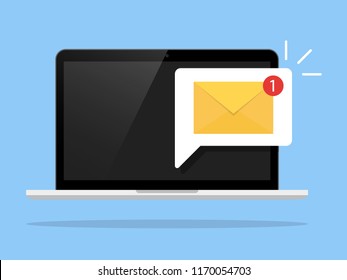 Email notification concept. New email on the laptop screen. Vector illustration in flat style.