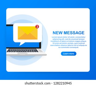 Email notification concept. New email on the laptop screen. Vector stock illustration.