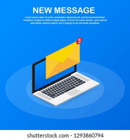 Email notification concept. New email on the laptop screen. Vector stock illustration.