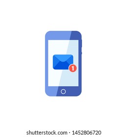 Email notification concept. New email on the smartphone screen. Vector illustration in flat style.