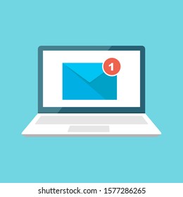 	
Email Notification Concept. New Email On The Laptop Screen. Vector Illustration In Flat Style.