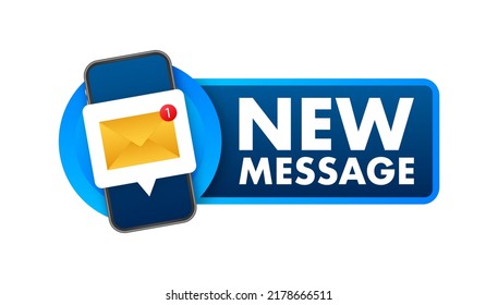 Email notification concept. New email on the smart phone screen. Vector stock illustration
