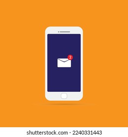 Concepto de notificación por correo electrónico. Nuevo correo electrónico en la pantalla del smartphone. Ilustración vectorial en estilo plano.