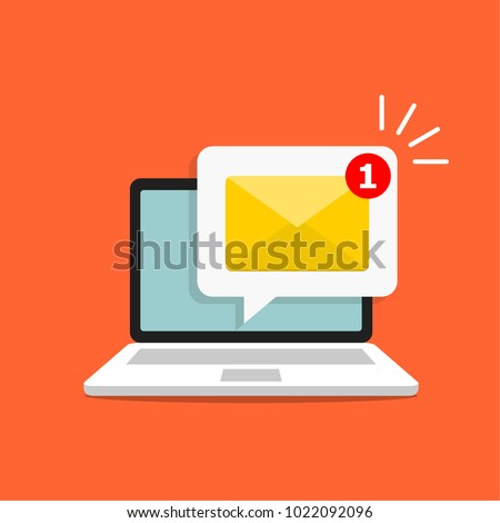 Email notification concept. New email on the laptop screen. Vector illustration in flat style.
