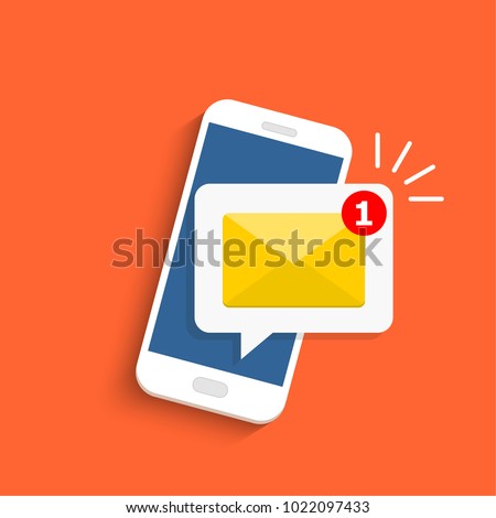 Email notification concept. New email on the smartphone screen. Vector illustration in flat style.