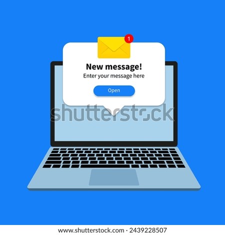 Email notification concept. New email on the laptop screen. Vector 10 eps.